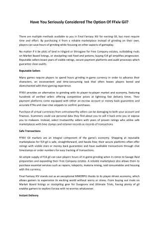 FFxiv Gil Have Lot To Offer So You Must Check The Out