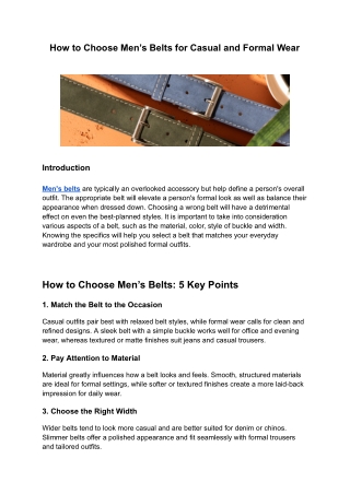 How to Choose Men’s Belts for Casual and Formal Wear