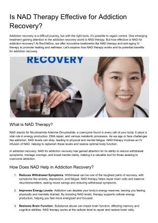 Is NAD Therapy Effective for Addiction Recovery?