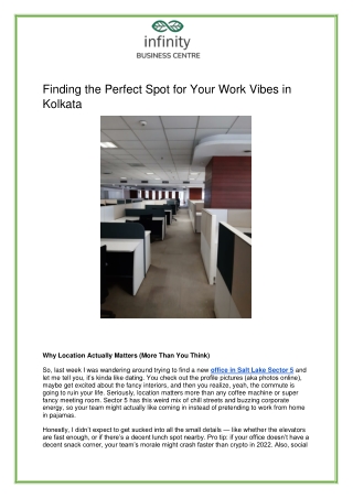 Office Space in Salt Lake Sector 5, Kolkata | Infinity Business Centre