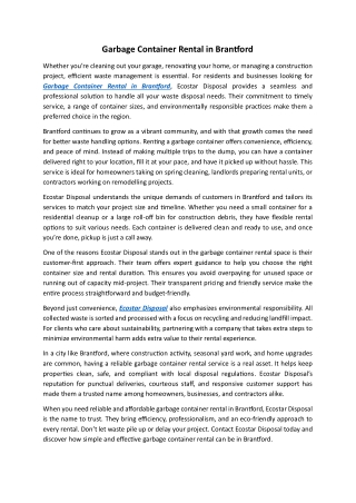 Garbage Container Rental in Brantford