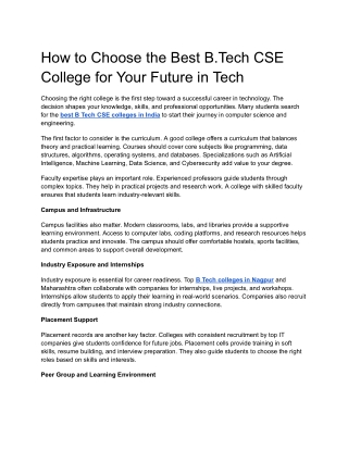 How to Choose the Best B.Tech CSE College for Your Future in Tech