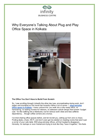 Plug & Play Office Space in Kolkata | Infinity Business Centre