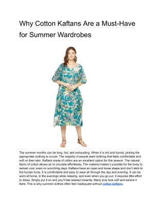 Why Cotton Kaftans Are a Must-Have for Summer Wardrobes