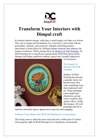 Buy Modern 3D Wall Paintings to Upgrade Your Interiors