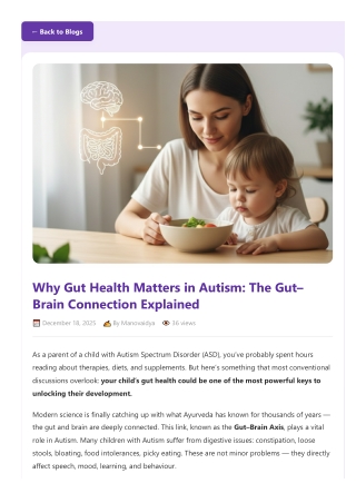Best Child Neurology Ayurveda Doctor on Gut Health & Autism