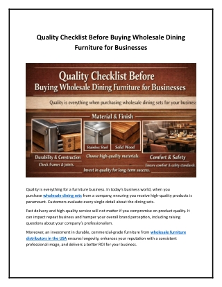 Quality Checklist Before Buying Wholesale Dining Furniture for Businesses
