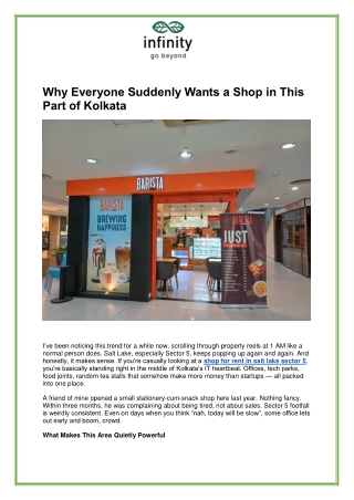 Shops for Rent in Salt Lake Sector 5, Kolkata | Infinity Group Retail