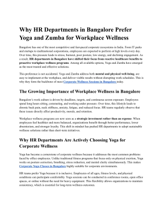 Why HR Departments in Bangalore Prefer Yoga and Zumba for Workplace Wellness