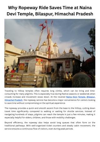 Why Ropeway Ride Saves Time at Naina Devi Temple, Bilaspur, Himachal Pradesh
