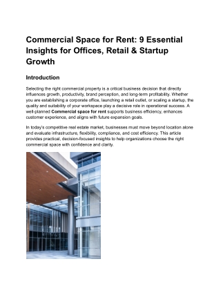 Commercial Space for Rent 9 Essential Insights for Offices, Retail & Startup Growth