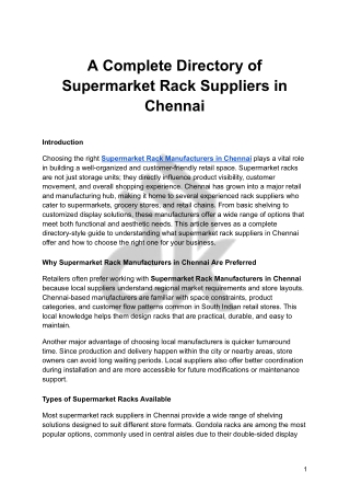 A Complete Directory of Supermarket Rack Suppliers in Chennai