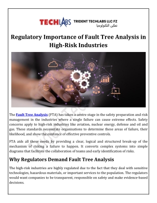 Regulatory Importance of Fault Tree Analysis in High-Risk Industries