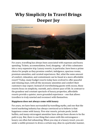 Why Simplicity In Travel Brings Deeper Joy
