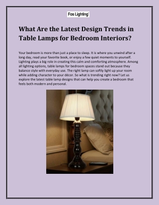 What Are the Latest Design Trends in Table Lamps for Bedroom Interiors