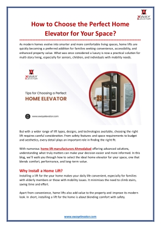 How to Choose the Perfect Home Elevator for Your Space?