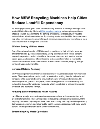 How MSW Recycling Machines Help Cities Reduce Landfill Dependency