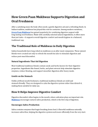 How Green Paan Mukhwas Supports Digestion and Oral Freshness