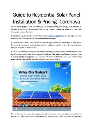 Guide to Residential Solar Panel Installation & Pricing- Corenova
