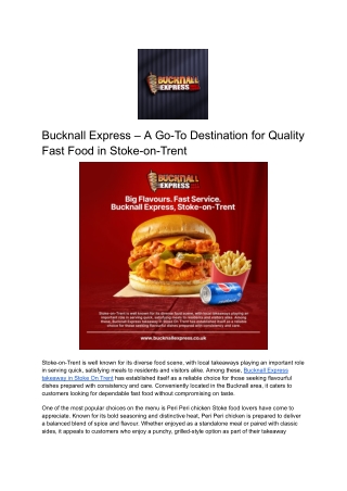 Bucknall Express – A Go-To Destination for Quality Fast Food in Stoke-on-Trent