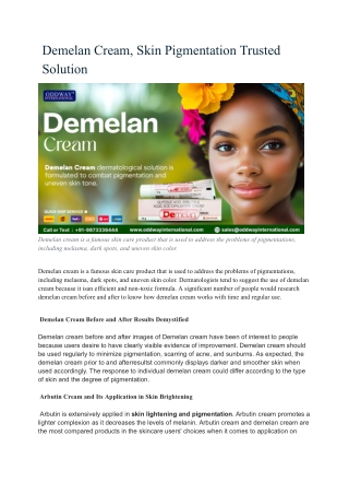Demelan Cream, Skin Pigmentation Trusted Solution