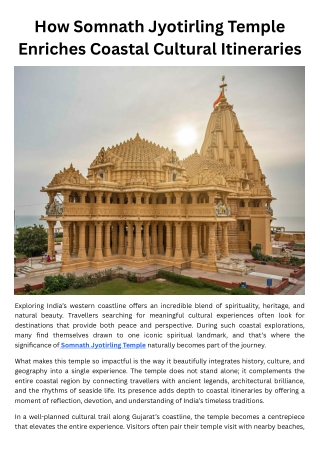 How Somnath Jyotirling Temple Enriches Coastal Cultural Itineraries