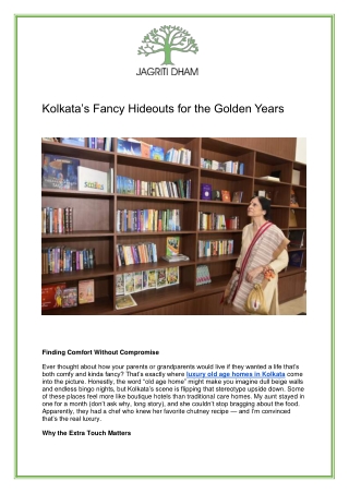 Luxury Old Age Homes in Kolkata – Premium Senior Living