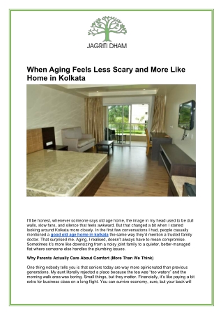 Good Old Age Home in Kolkata – Best Luxury Old Age Home