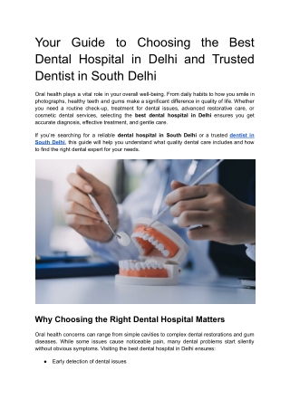 Your Guide to Choosing the Best Dental Hospital in Delhi and Trusted Dentist in South Delhi