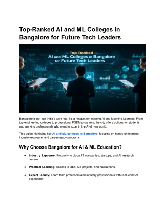 Top-Ranked AI and ML Colleges in Bangalore for Future Tech Leaders