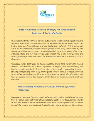 Best Ayurvedic Arthritis Therapy for Rheumatoid Arthritis A Patient’s Guide