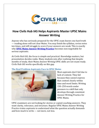 How Civils Hub IAS Helps Aspirants Master UPSC Mains Answer Writing
