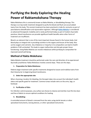 Purifying the Body Exploring the Healing Power of Raktamokshana Therapy