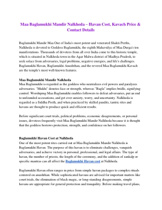 Maa Baglamukhi Mandir Nalkheda – Havan Cost, Kavach Price & Contact Details