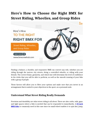 Here’s How to Choose the Right BMX for Street Riding, Wheelies, and Group Rides