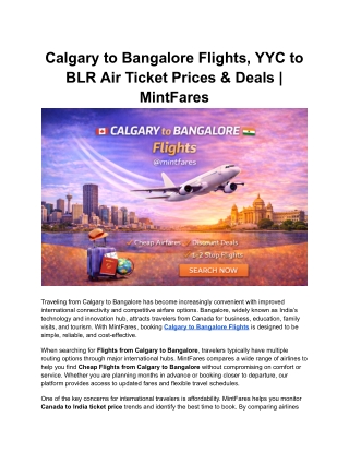 Calgary to Bangalore Flights | Compare Airlines & Save with MintFares