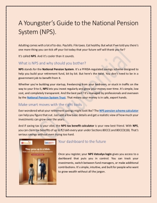 A Youngsters Guide to the National Pension System (NPS).