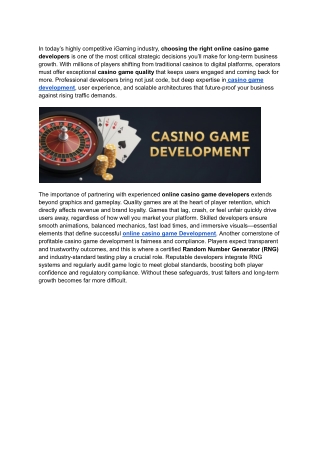 Choosing the Right Online Casino Game Developers for Long-Term Business Growth