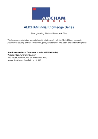 AMCHAM India Knowledge Series Strengthening Bilateral Economic Ties