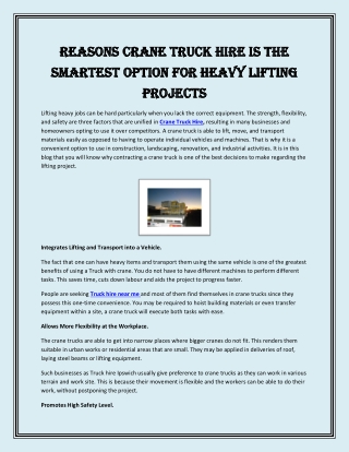 Reasons Crane Truck Hire Is the Smartest Option for Heavy Lifting Projects