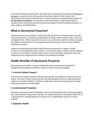 Discover the Benefits of Sarracenia Purpurea with US Specialty Formulations