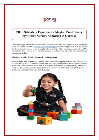 Experience a Magical Pre Primary Day Before Nursery Admission in Gurgaon