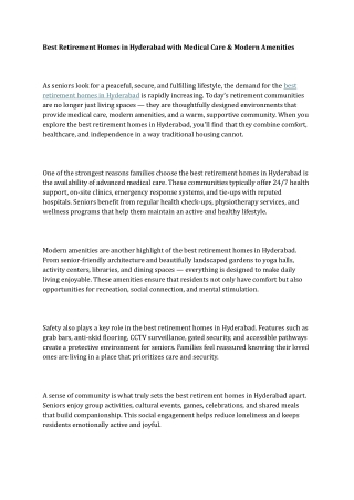 Best Retirement Homes in Hyderabad with Medical Care & Modern Amenities