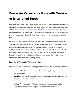 Porcelain Veneers for Kids with Crooked or Misaligned Teeth