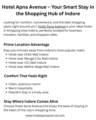 Hotel in Shopping Area Indore | Stay Near Top Malls at Hotel Apna Avenue
