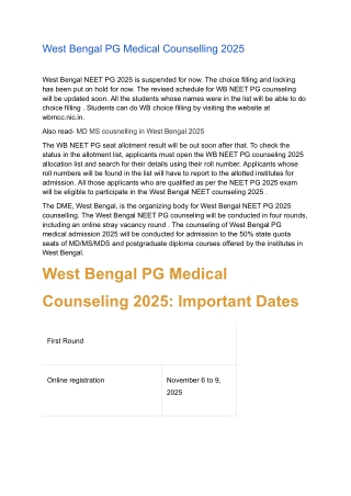 West Bengal PG Medical Counselling 2025 - Google Docs