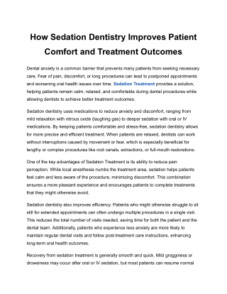 How Sedation Dentistry Improves Patient Comfort and Treatment Outcomes