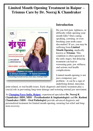 Limited Mouth Opening Treatment in Raipur – Trismus Care by Dr. Neeraj K Chandraker