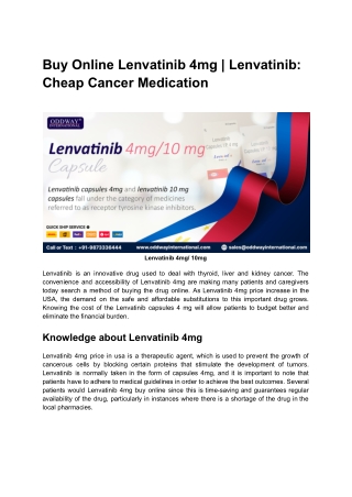 Buy Online Lenvatinib 4mg | Lenvatinib: Cheap Cancer Medication