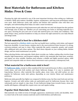 Best Materials for Bathroom and Kitchen Sinks Pros & Cons